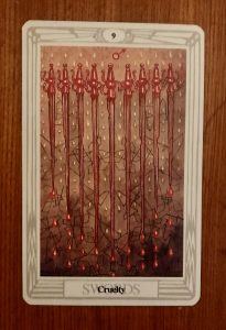 nine of swords, thoth tarot, tarot cards, dreams, cruelty, bound by cruelty, s. conde, idols of the tribe, the red speck
